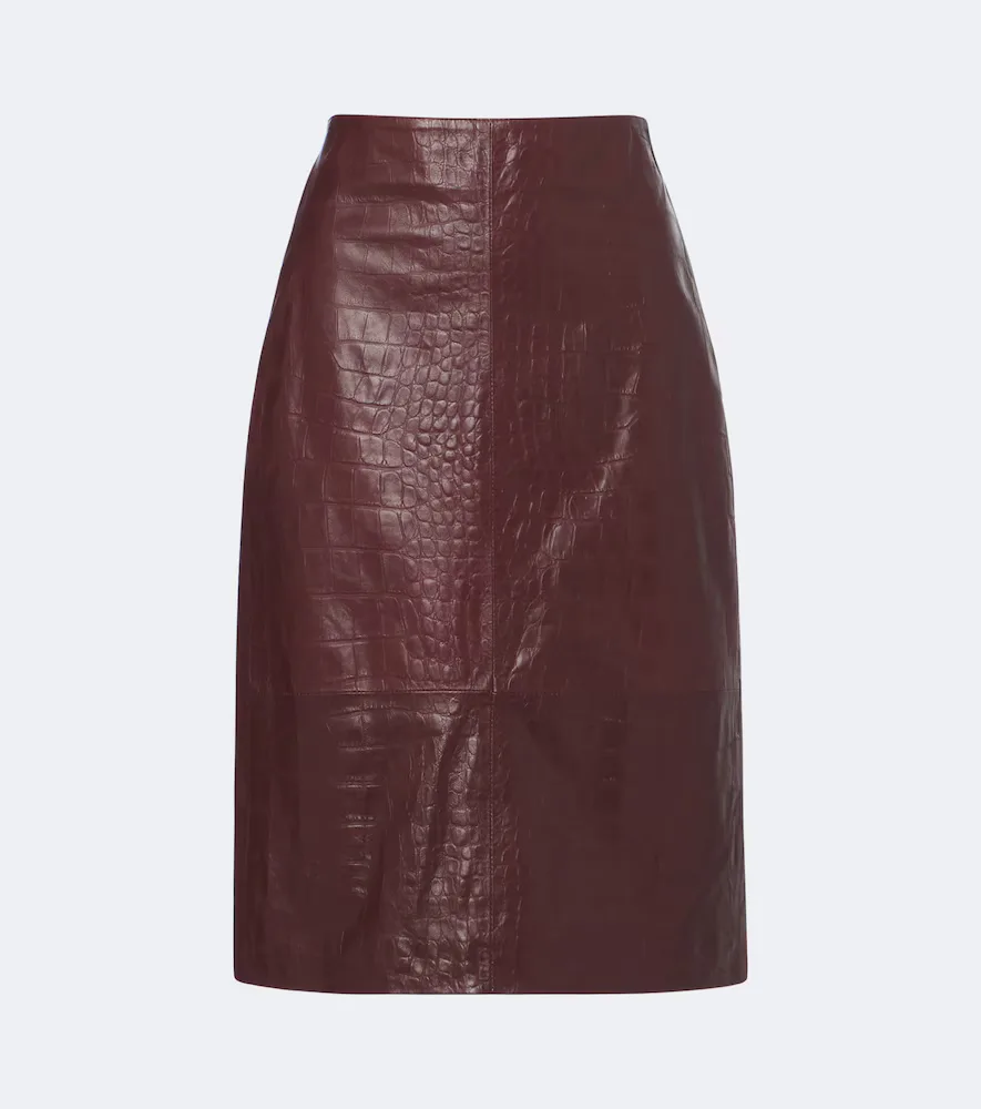 Nathaly Croc-Effect Leather Midi Skirt by Arma
