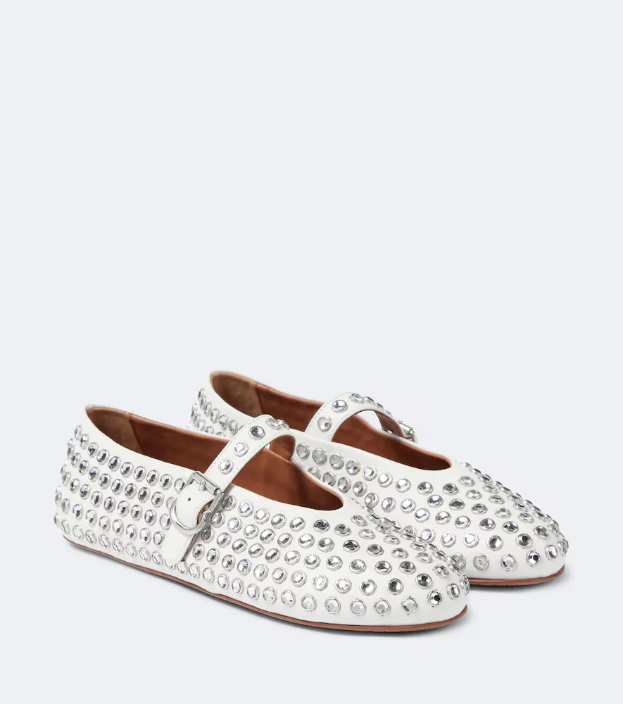 Crystal-Embellished Leather Ballet Flats by Alaia