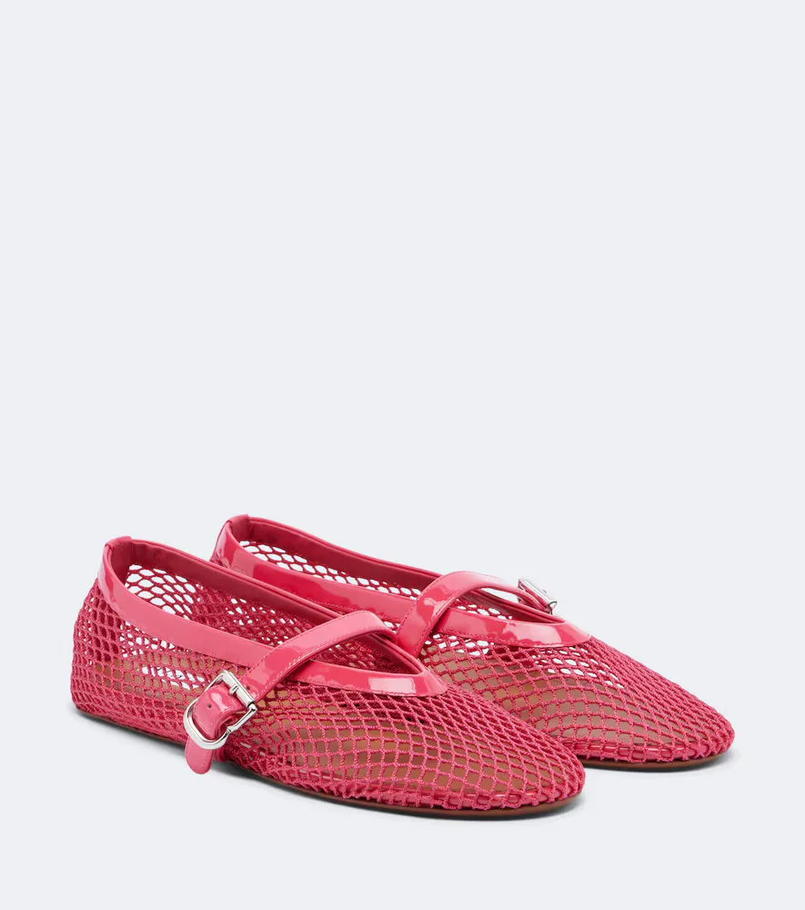 Leather-Trimmed Fishnet Mary Jane Flats by Alaia