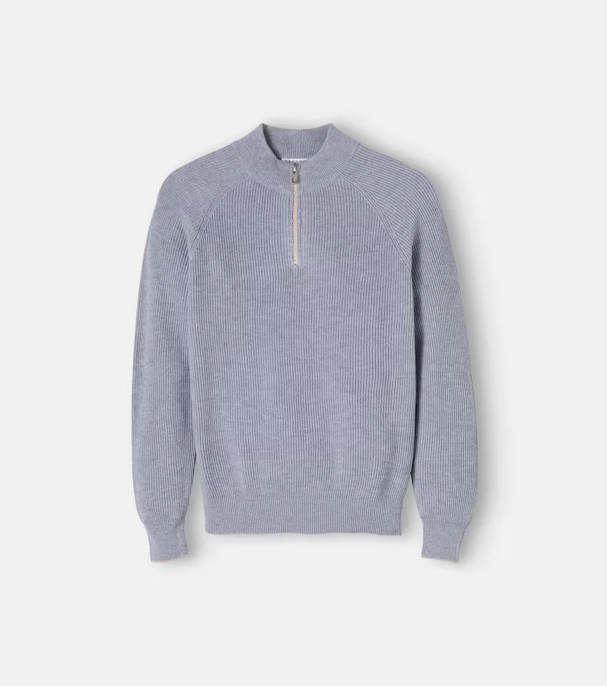 Ribbed-Knit Cotton Half-Zip Sweater by Brunello Cucinelli