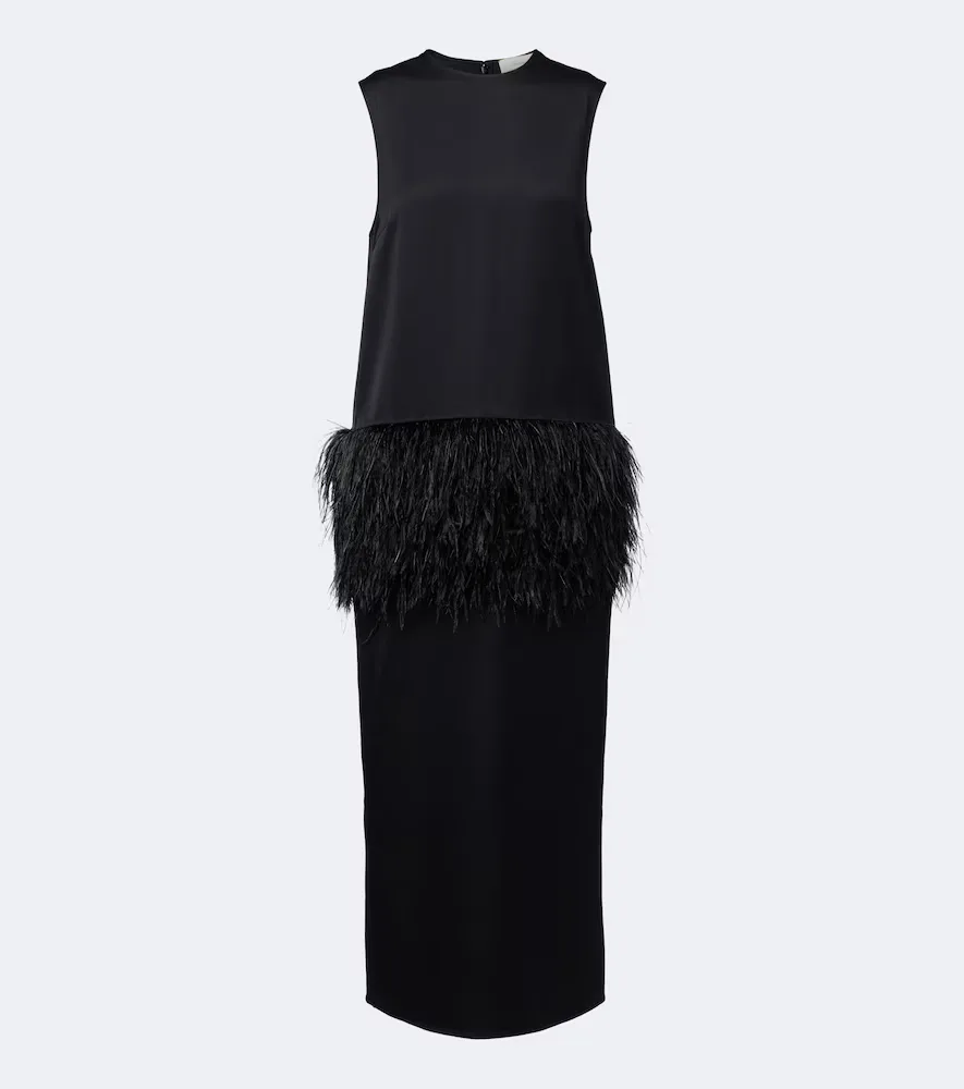 Sonia Feather-Trimmed Midi Dress by Loulou De Saison
