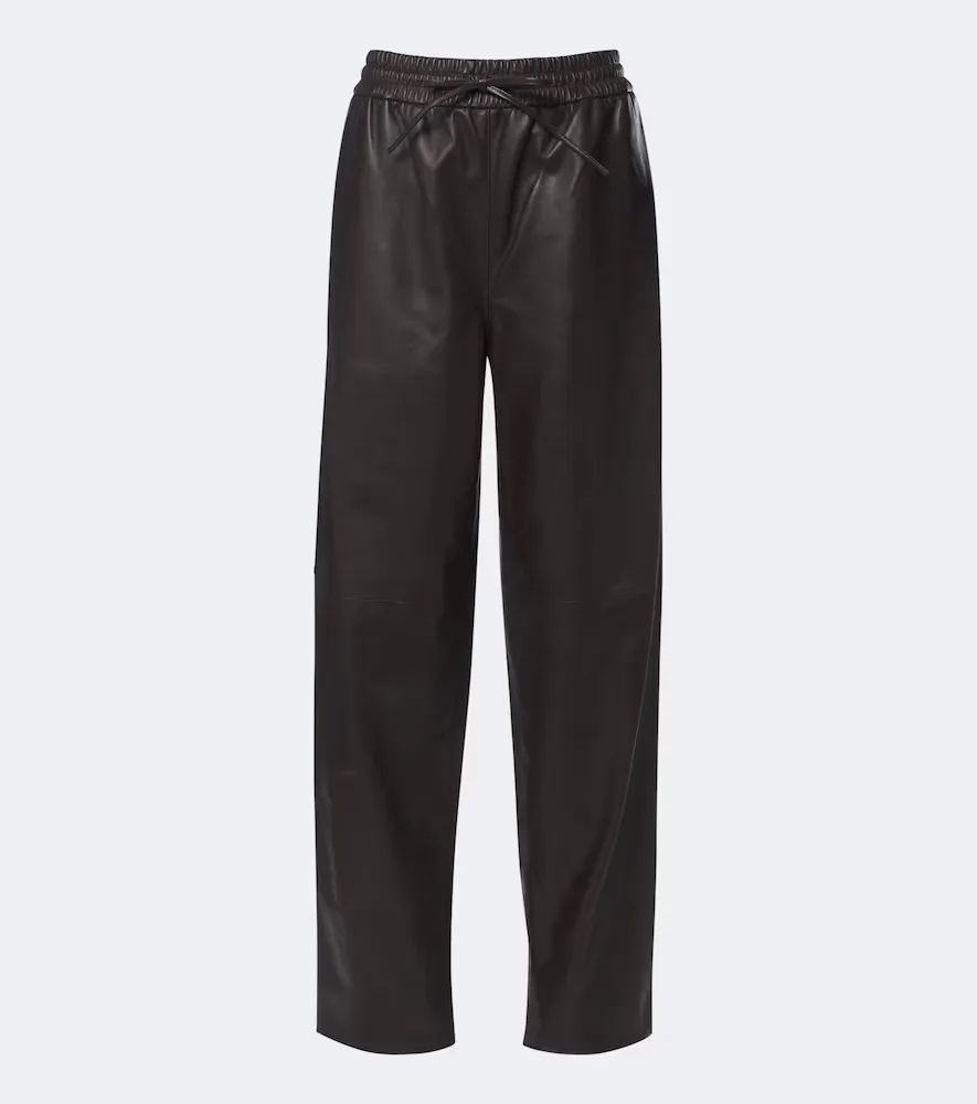 Nat Leather Barrel-Leg Pants by Joseph