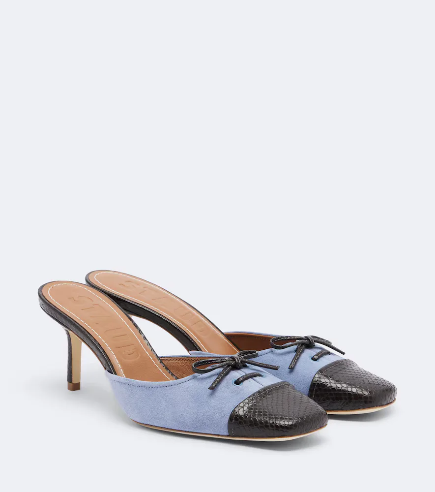 Faye Leather-Trimmed Suede Mules by STAUD
