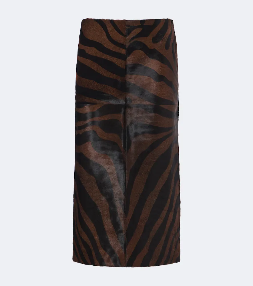 Tobiana Zebra-Print Calf Hair Midi Skirt by Simkhai