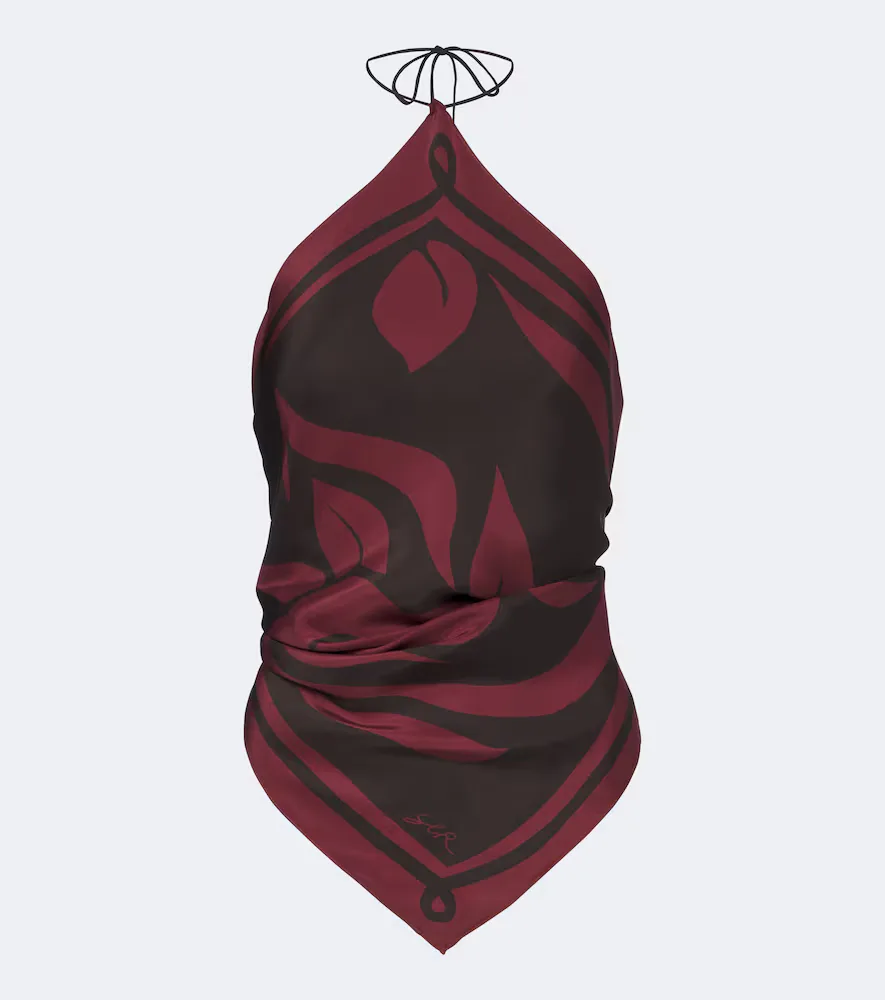 Printed Silk Satin Scarf Top by Sir