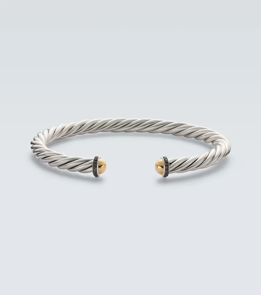 Cable Sterling Silver and 14kt Gold Cuff Bracelet with Diamonds by David Yurman