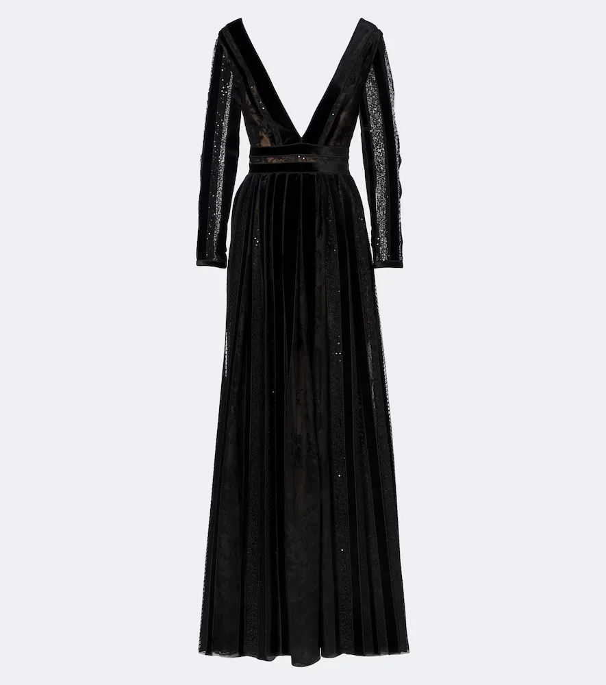 Malena Sequined Lace and Velvet Gown by Costarellos