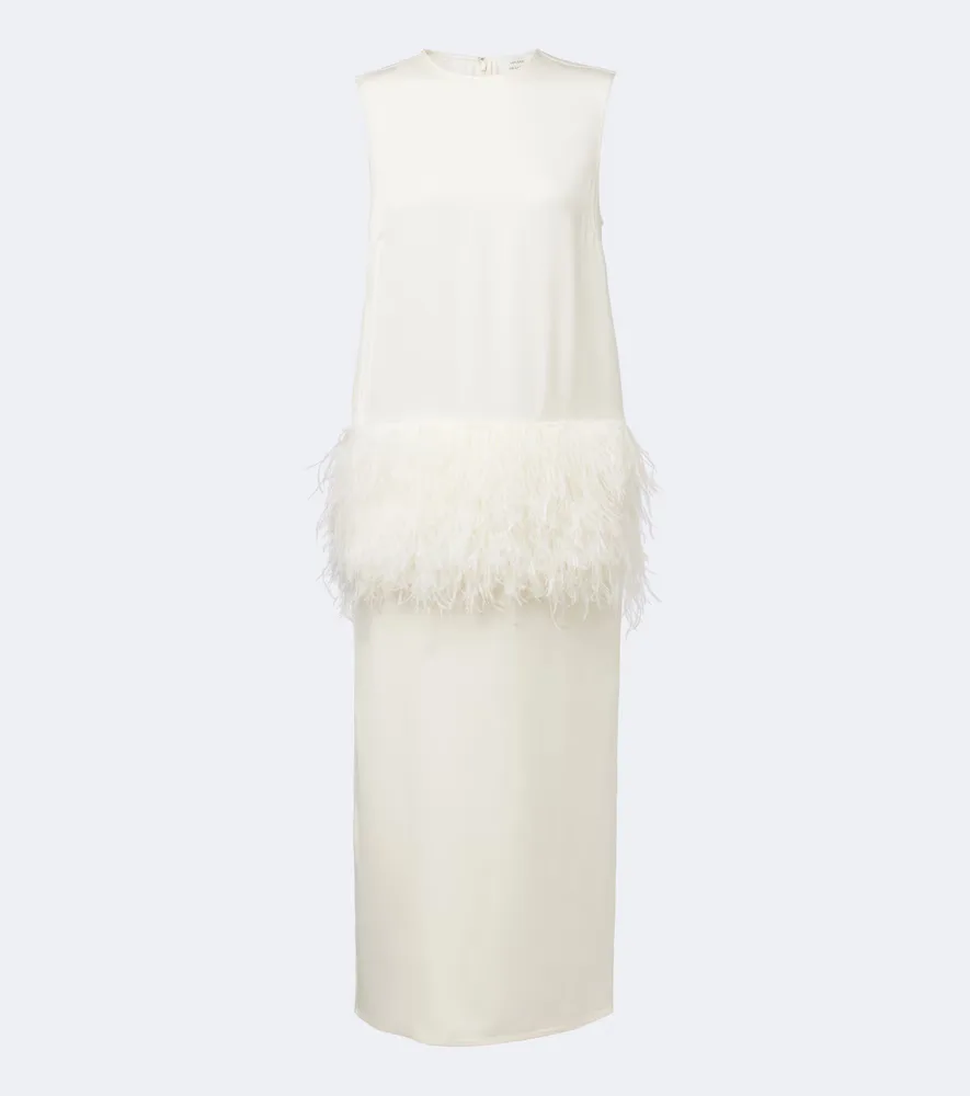 Sonia Feather-Trimmed Midi Dress