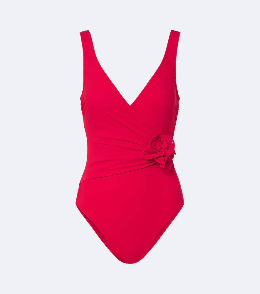 Rosetta Floral-Appliqué Gathered Swimsuit by Karla Colletto