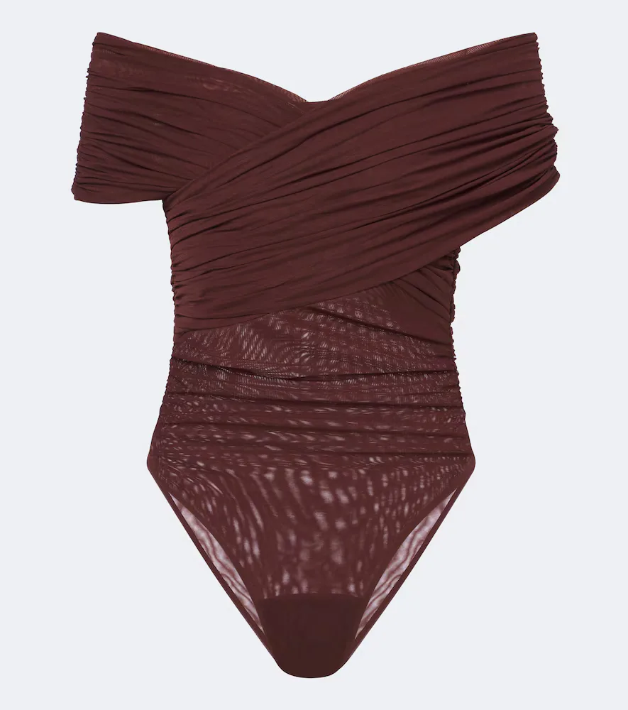 Off-Shoulder Mesh Bodysuit by Sir