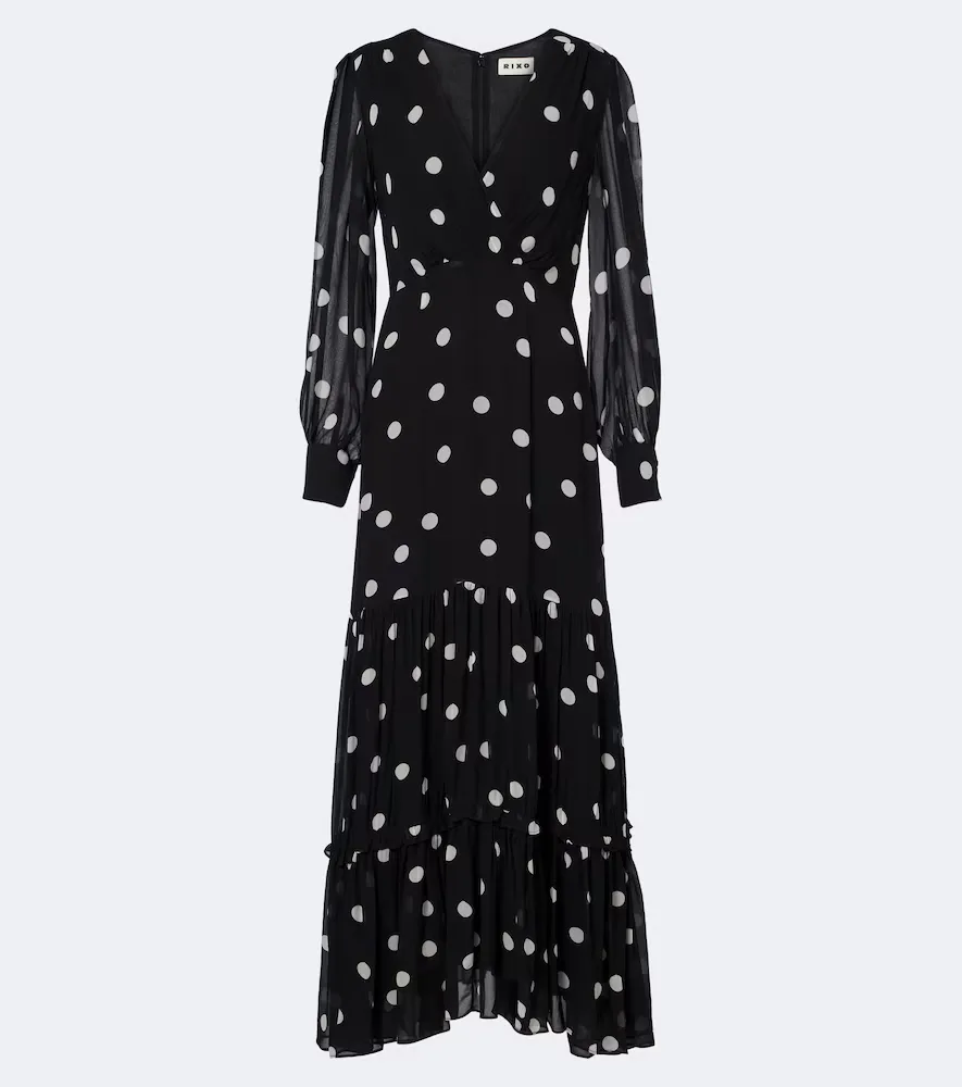 Elsie Polka-Dot Georgette Midi Dress by RIXO