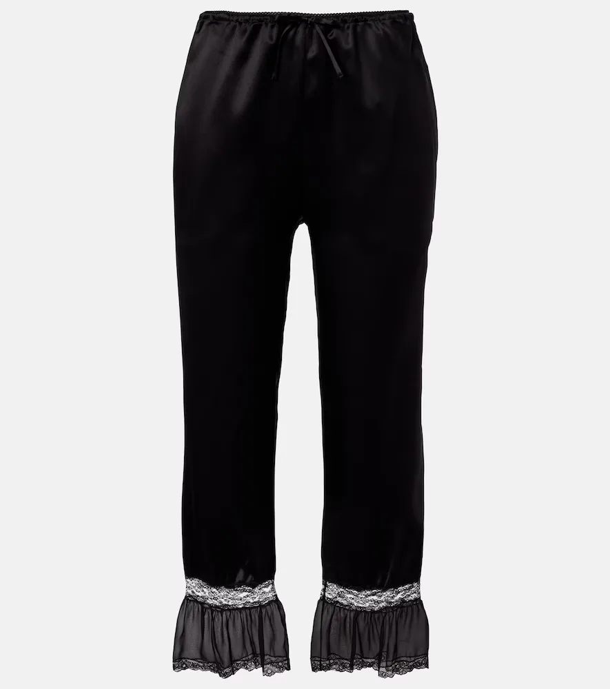 Lace-Trimmed Silk Satin Wide-Leg Pants by Saint Laurent