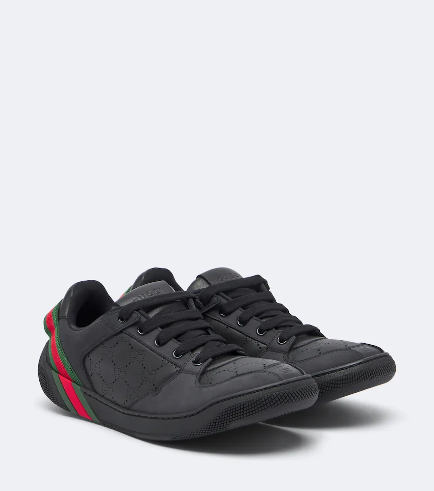 Screener Web Stripe Leather Sneakers by Gucci