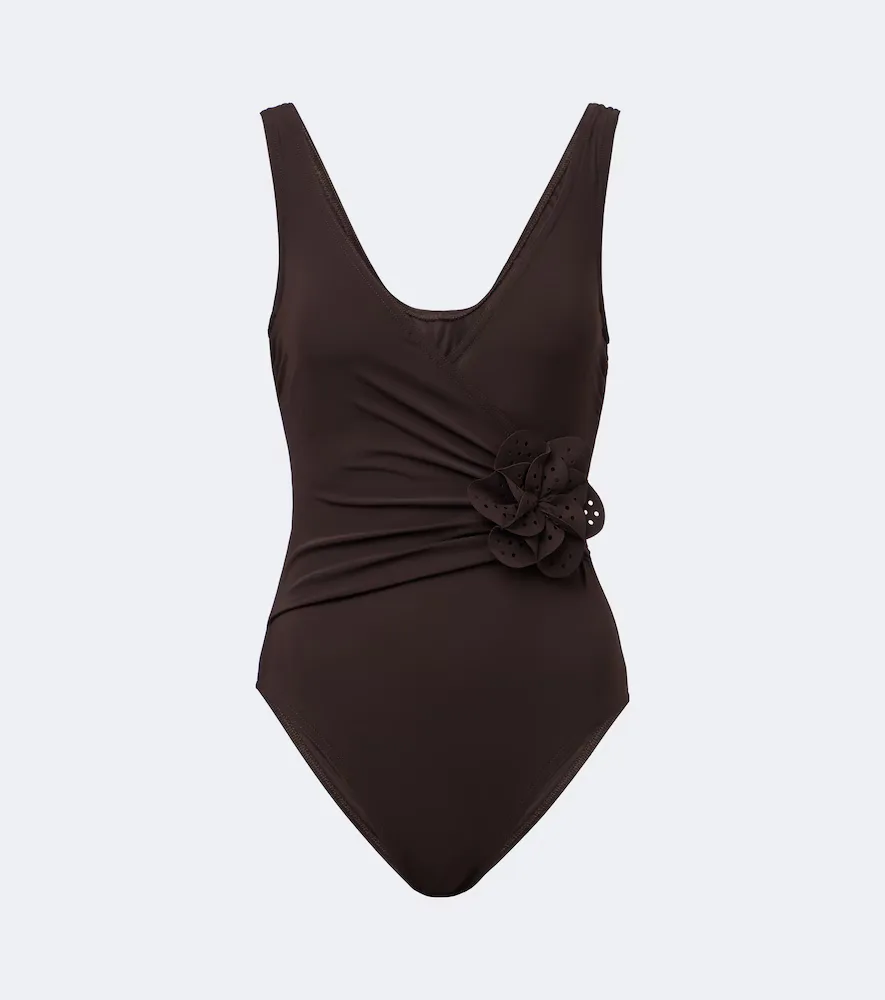 Rosetta Floral-Appliqué Gathered Swimsuit