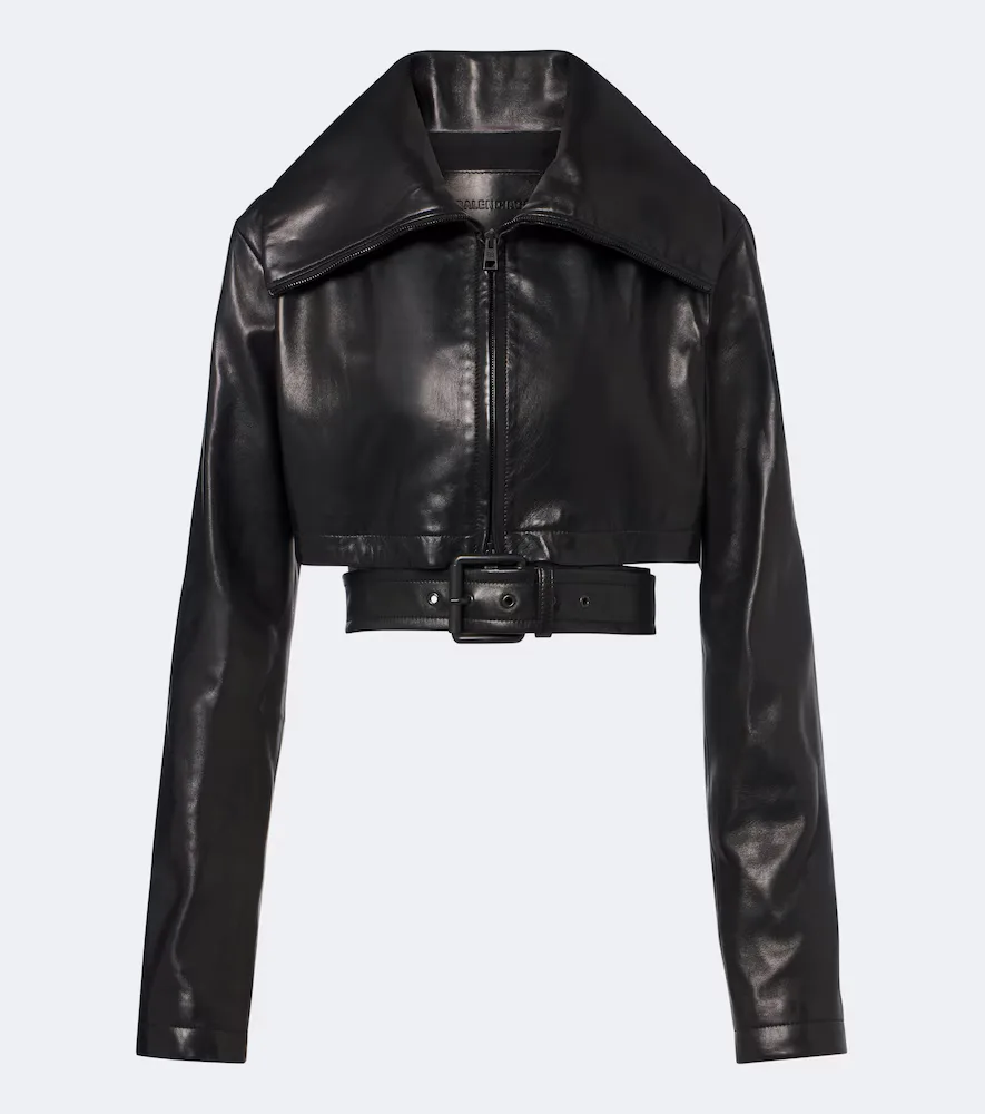 Belted Cropped Leather Jacket by Balenciaga