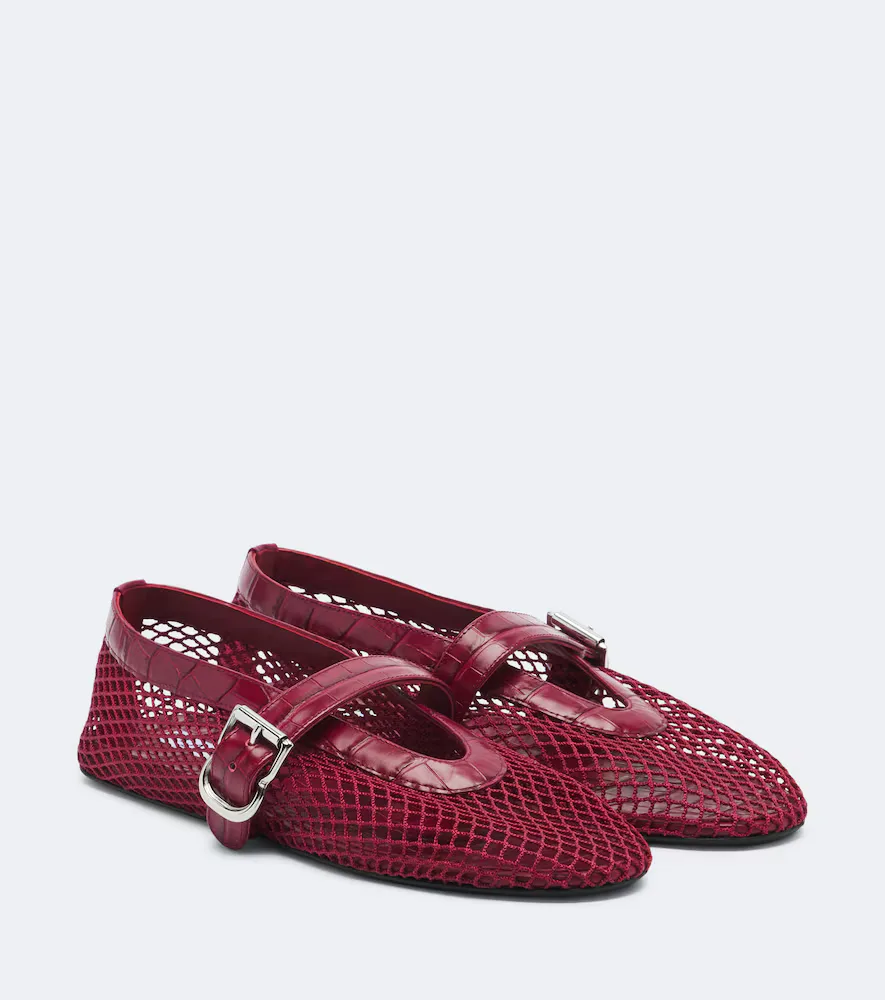 Croc-Effect Fishnet Ballet Flats by Alaia