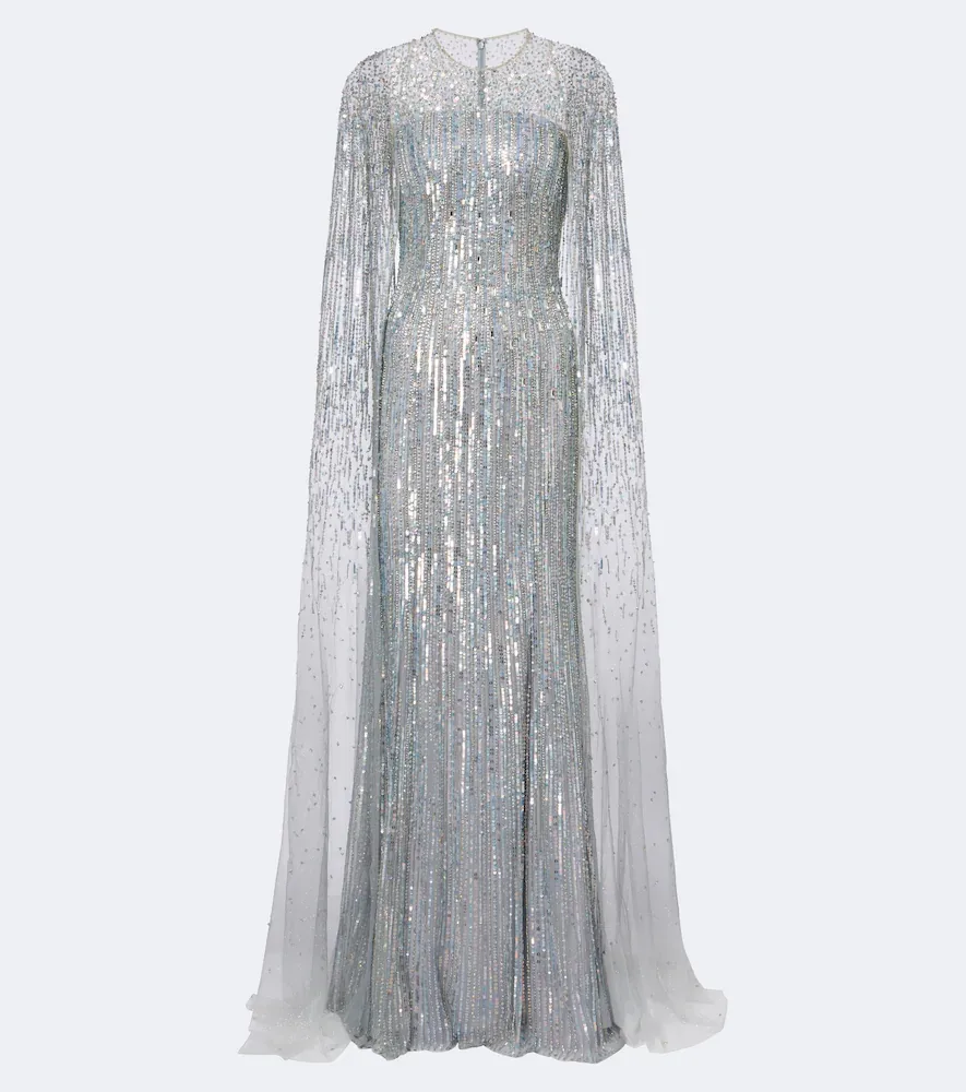 Cosmic Dust Embellished Caped Gown