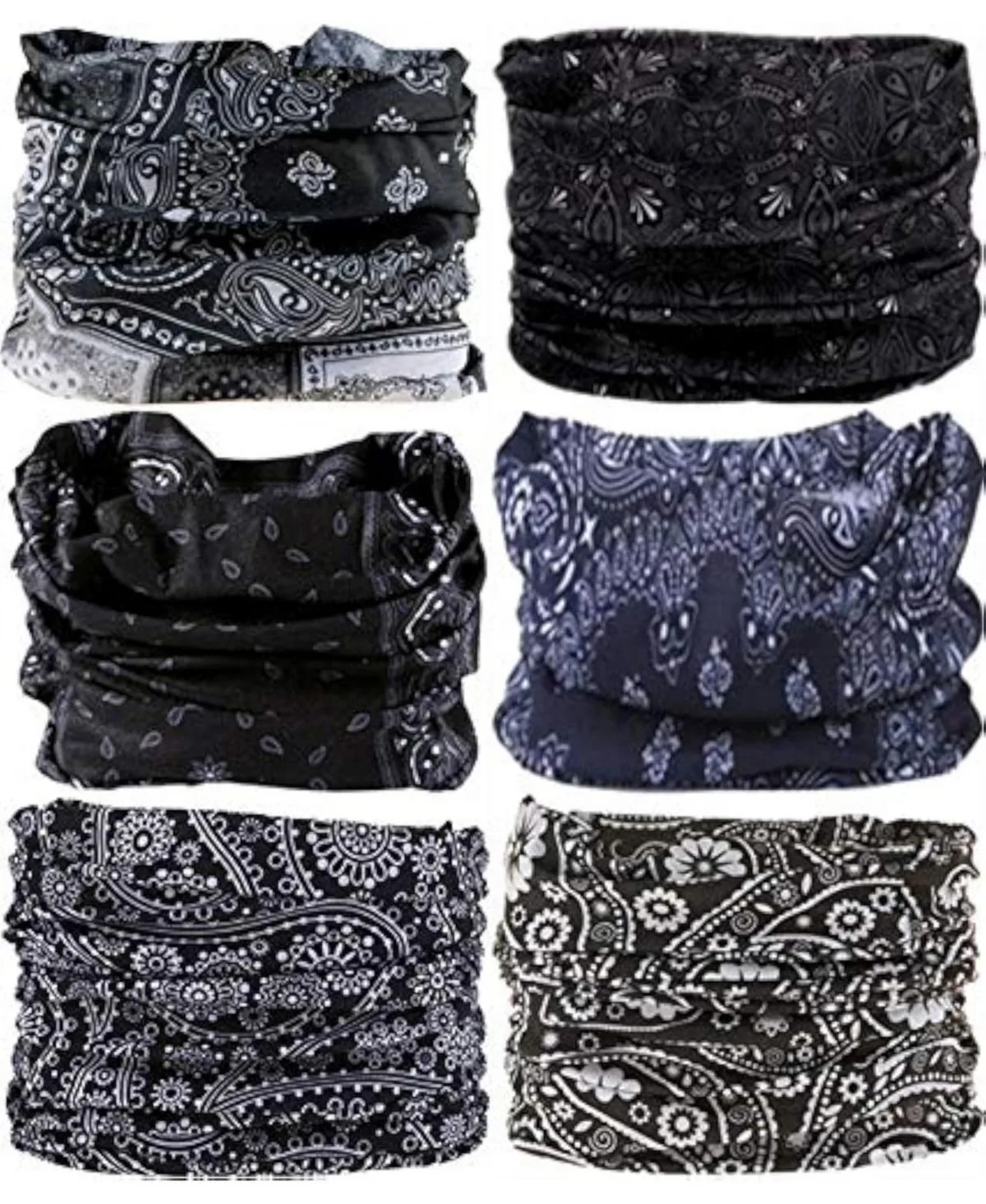 Polyester Neck Gaiter Headband Face Mask Magic Scarf Bandana - 6pc. Black Series 2 by Sportneer