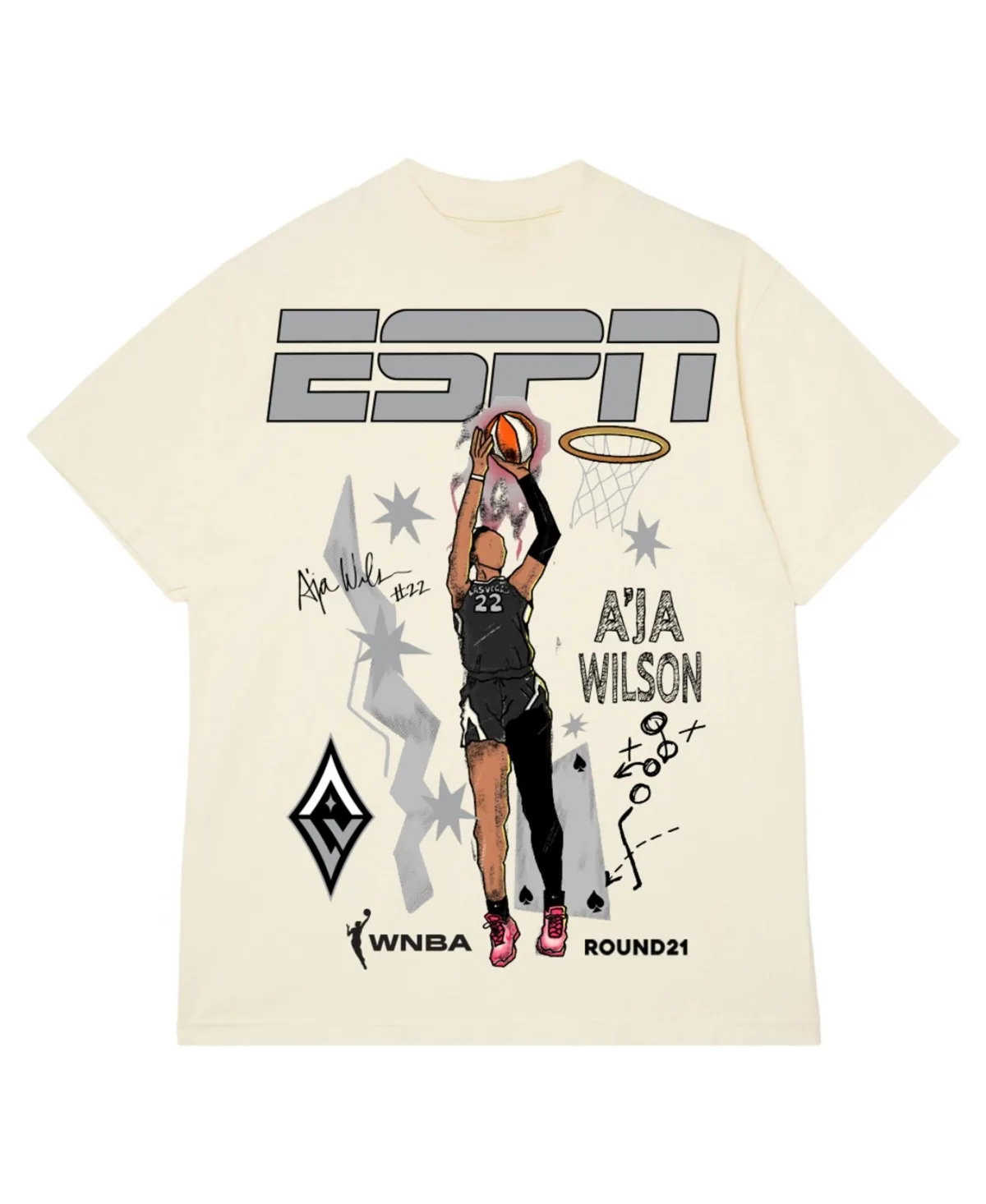 Aja Wilson Las Vegas Aces Espn Player Graphic T-Shirt by Round21
