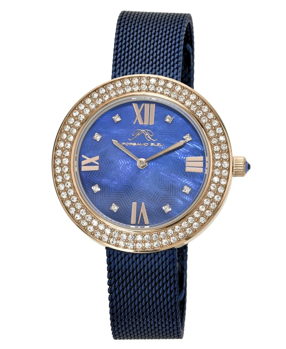 Madeleine Water Resistant Mother of Pearl Quartz Blue Stainless Steel Bracelet Watch, 35mm by Porsamo Bleu
