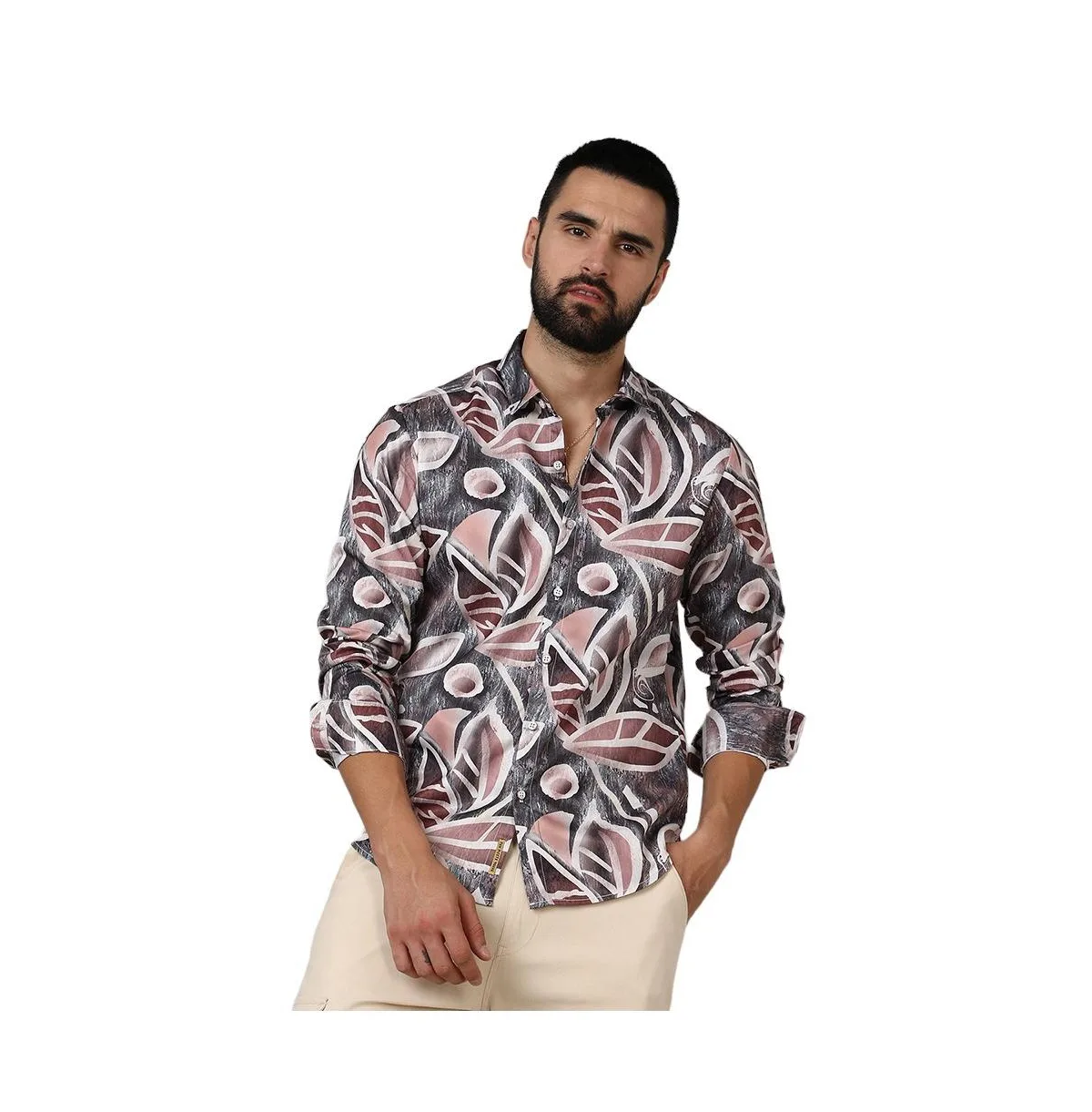 Charcoal Grey & Mocha Brown Marble Foliage Shirt by Campus Sutra
