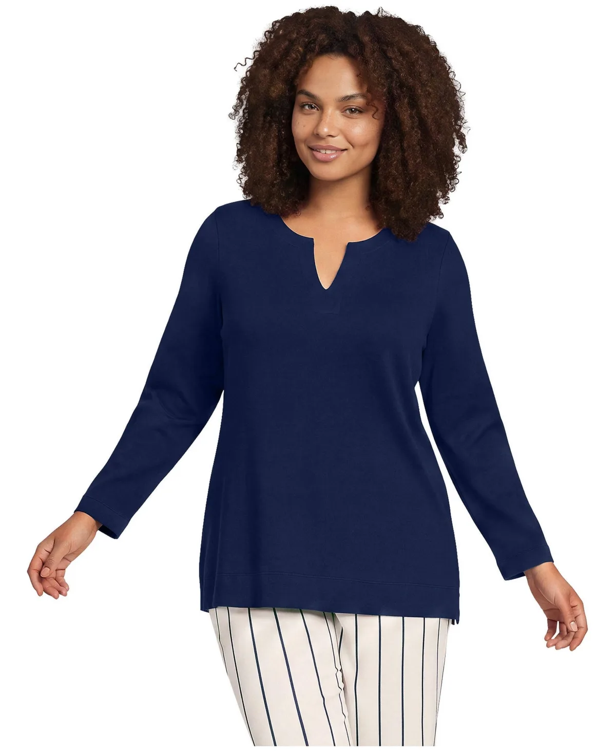 Long Sleeve Polished Essentials Notch Neck Tunic Top by Lands' End