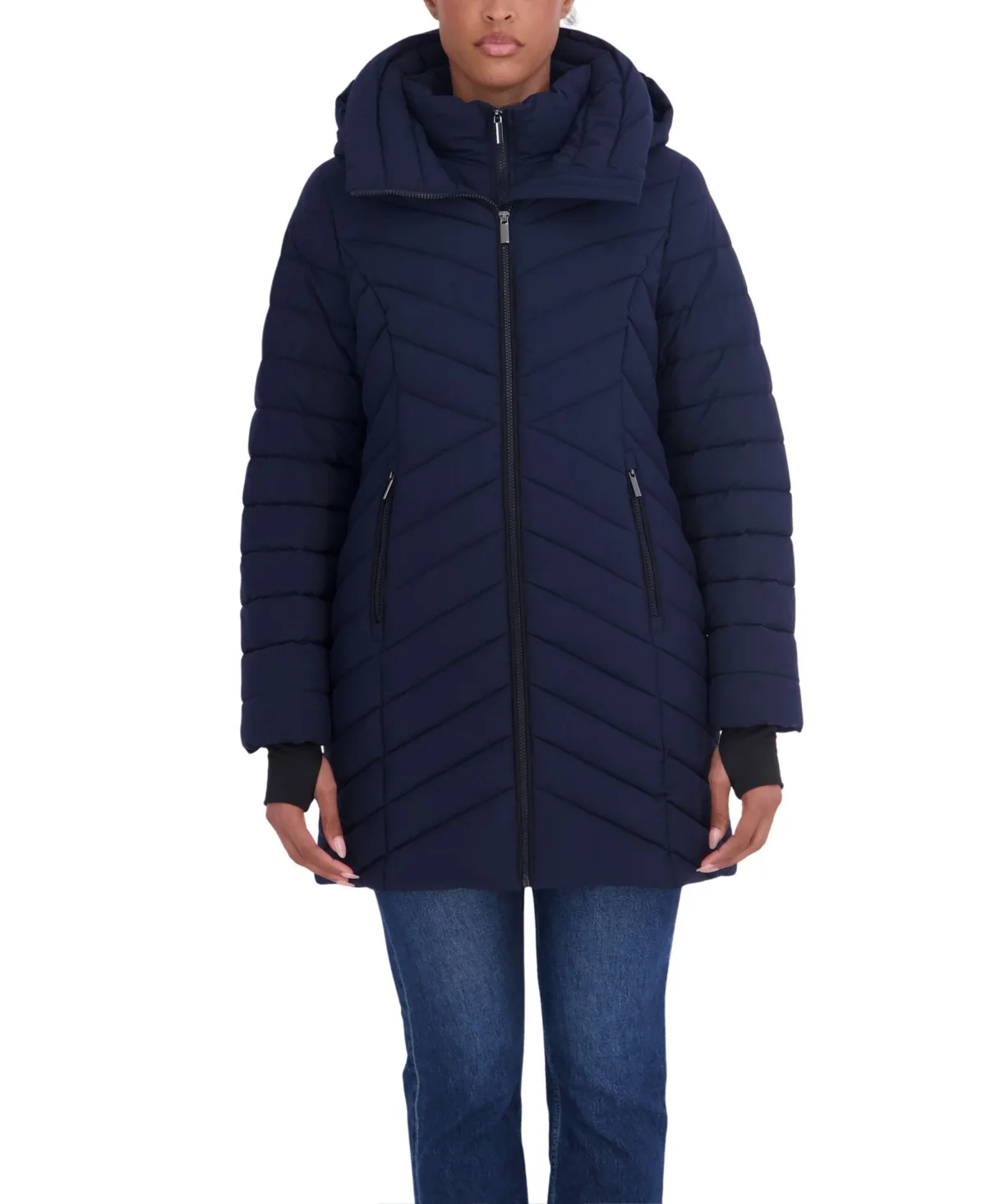 3/4 Hooded Stretch Puffer with Bib