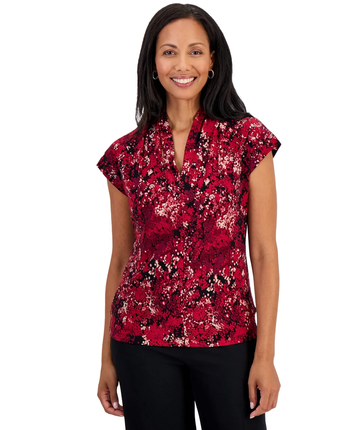Everyday Knit Floral-Print Funnel-Neck Blouse by Kasper