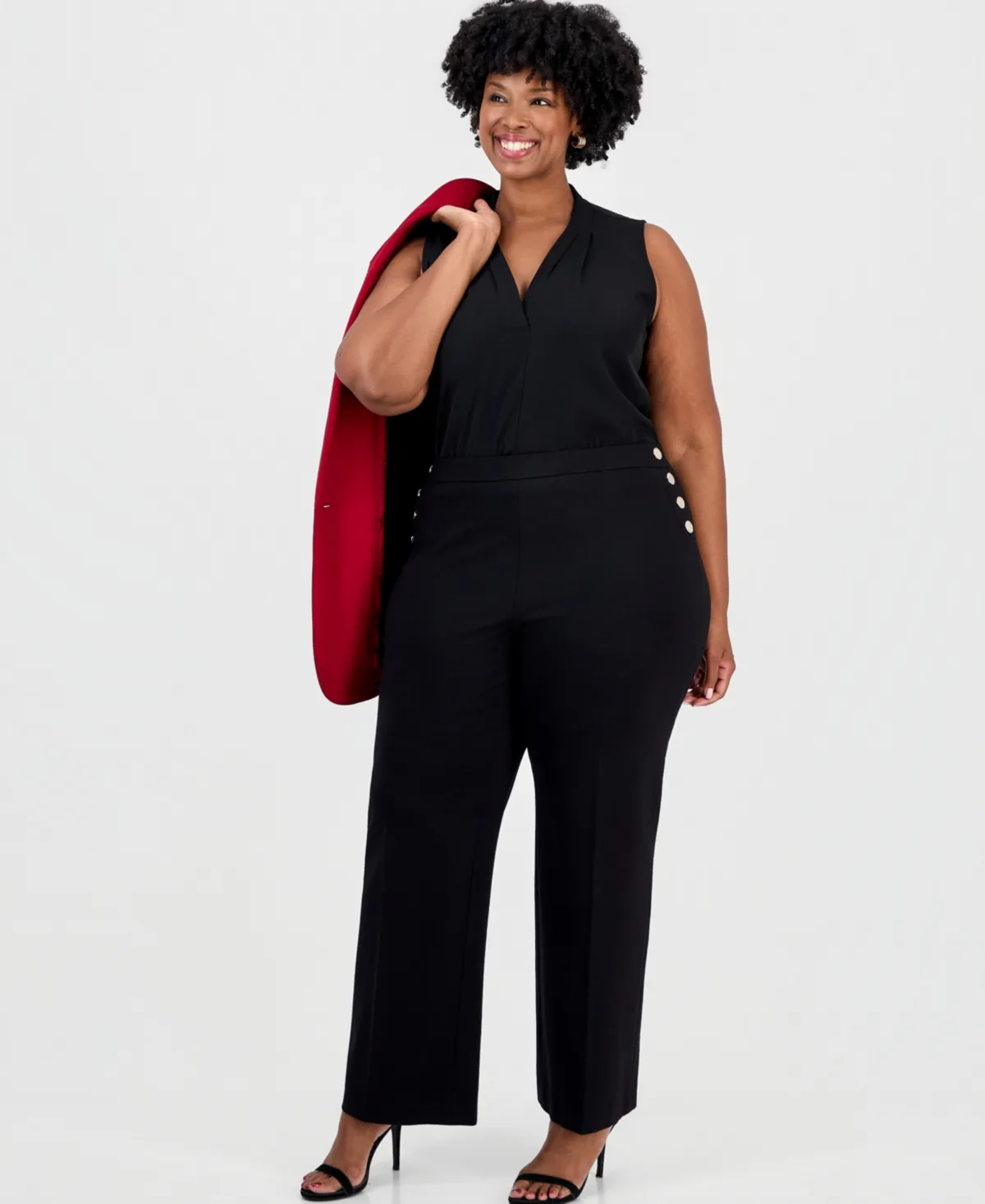 Gold Button Wide-Leg High-Waisted Pants by Anne Klein