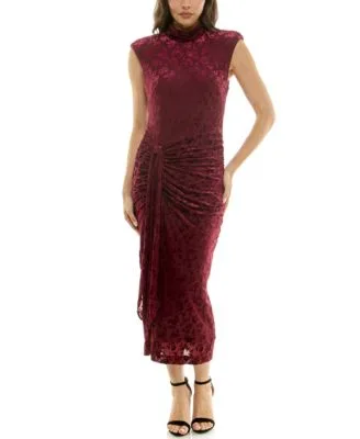 Shirred Mock Neck Midi Dress by Taylor