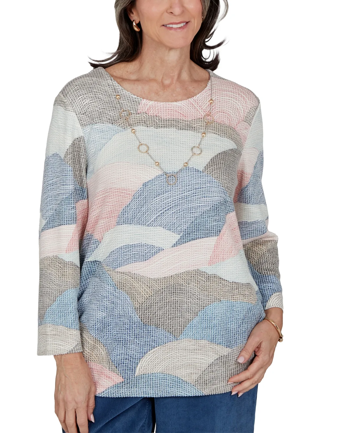 Crewneck 3/4-Sleeve Ruched Blouse by Alfred Dunner