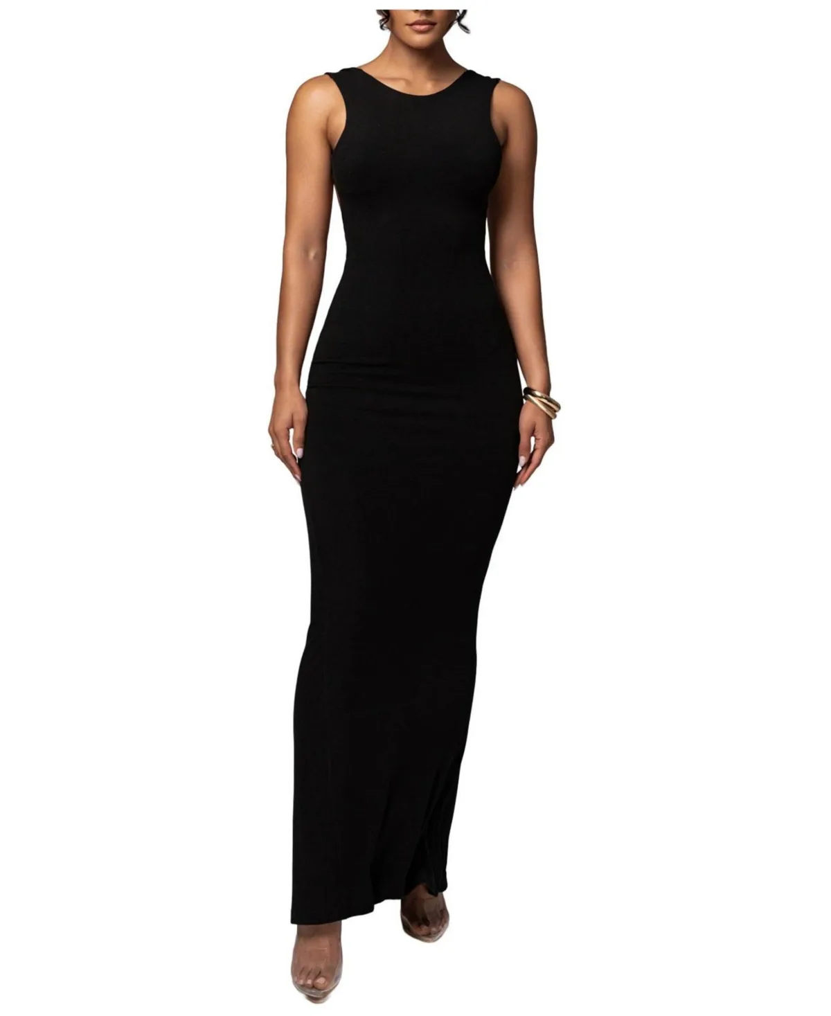 Front and Center Open Back Ruched Maxi Dress