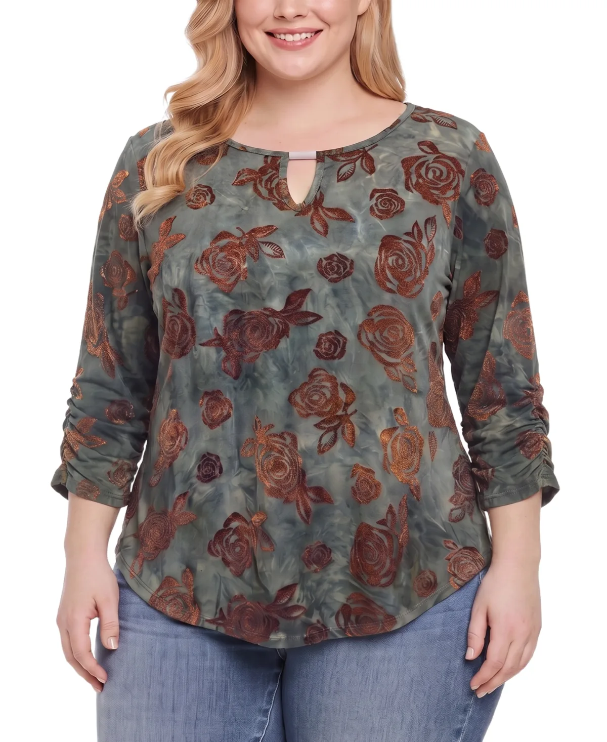 Keyhole 3/4-Sleeve Blouse by Ny Collection