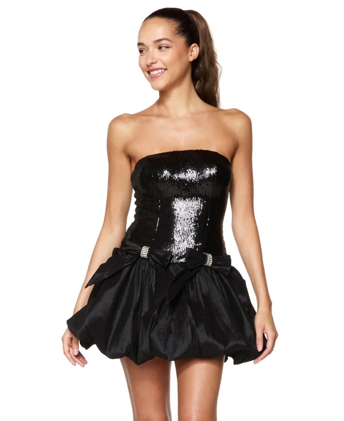 Strapless Allover-Sequin Bubble-Skirt Dress by Alex & Sophia