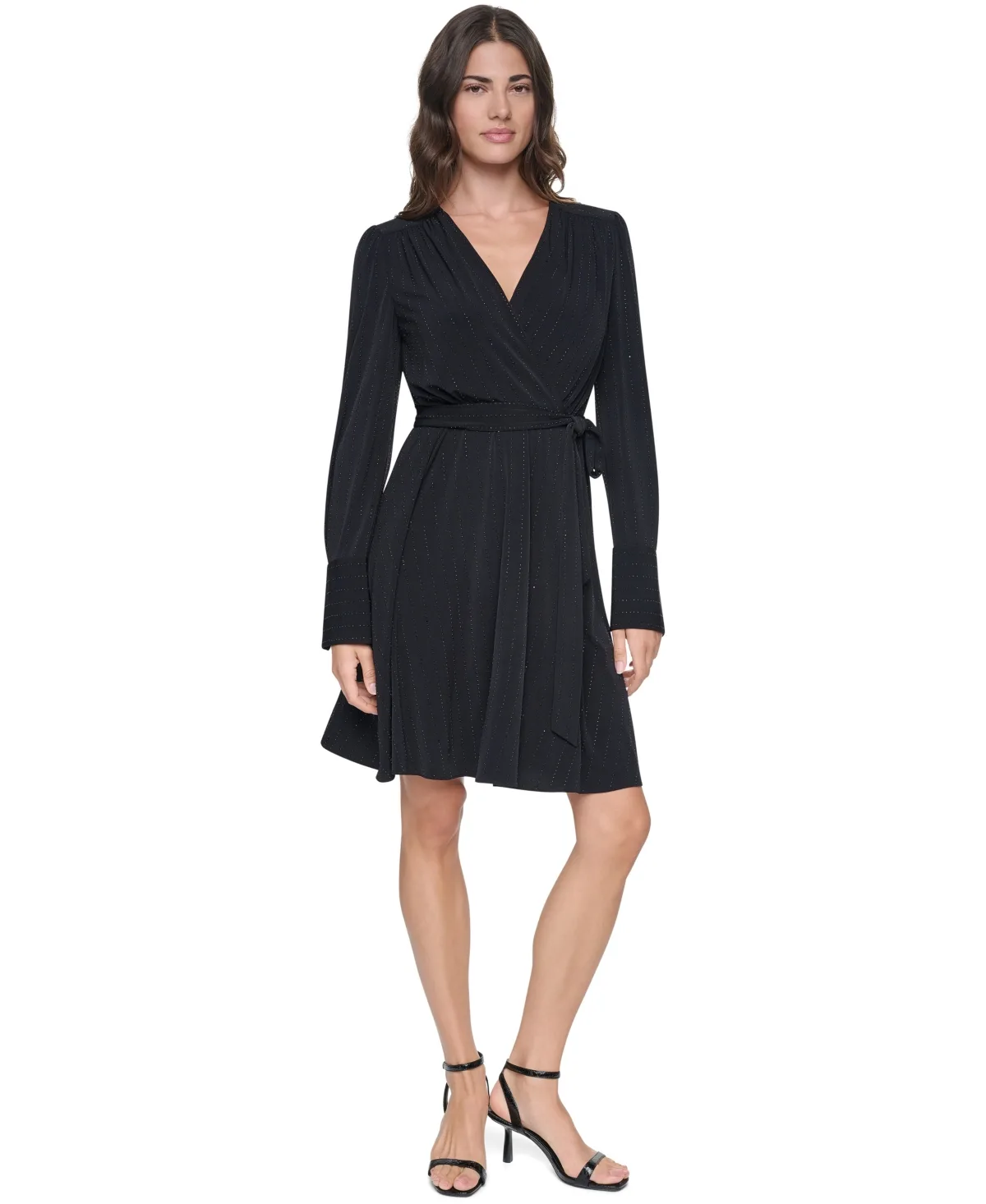Long-Sleeve V-Neck Surplice Dress