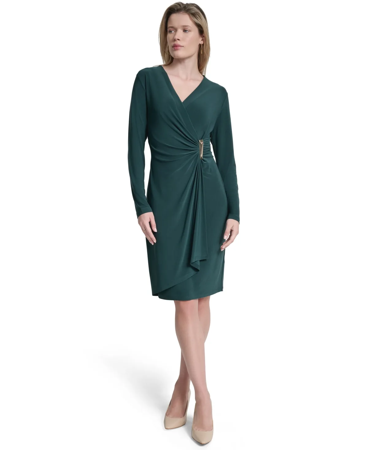 V-Neck Faux Wrap Dress by DKNY