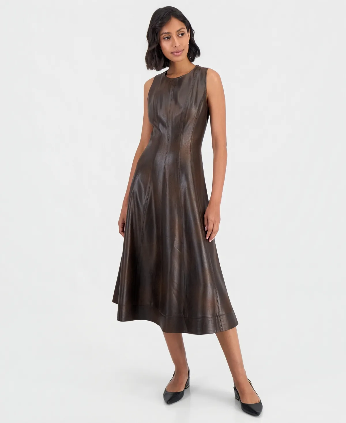 Faux Leather Sleeveless A-Line Midi Dress by Robbie Bee