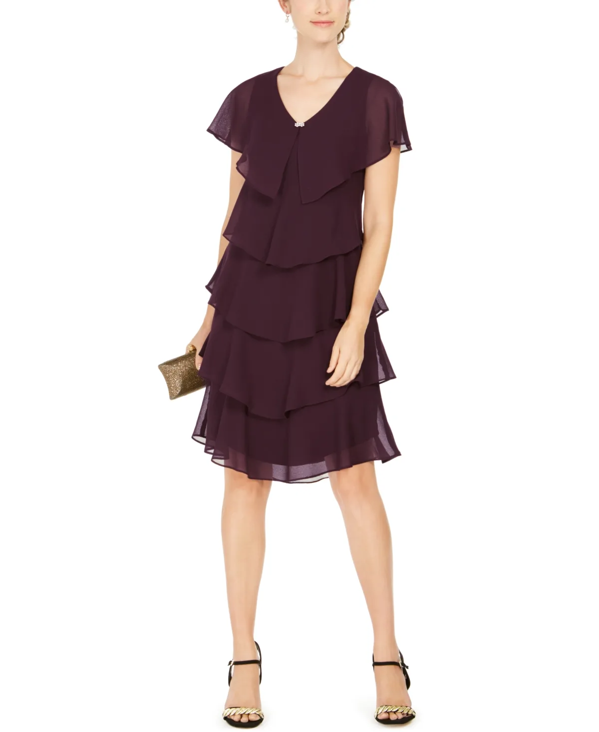 Tiered Rhinestone Capelet Dress by Sl Fashions