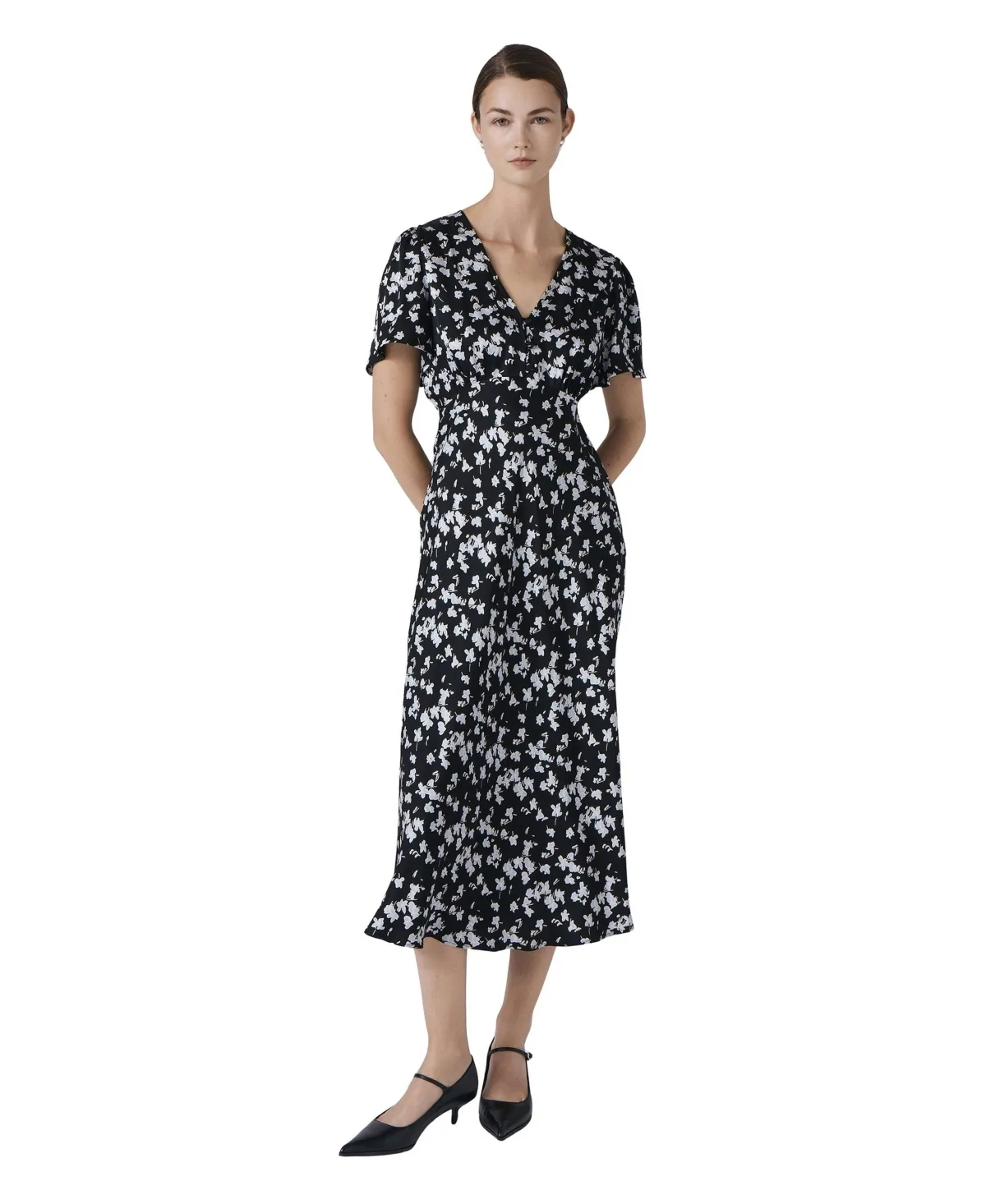 Elizabeth Floral Satin Midi Tea Dress by Ghost London