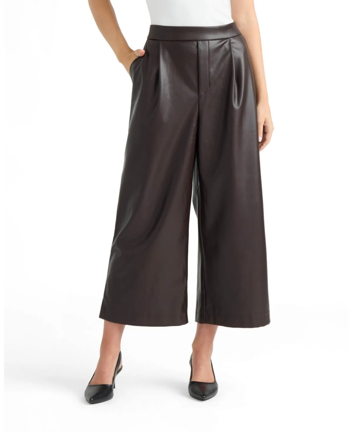Leather Pleated Culottes by Ellen Tracy