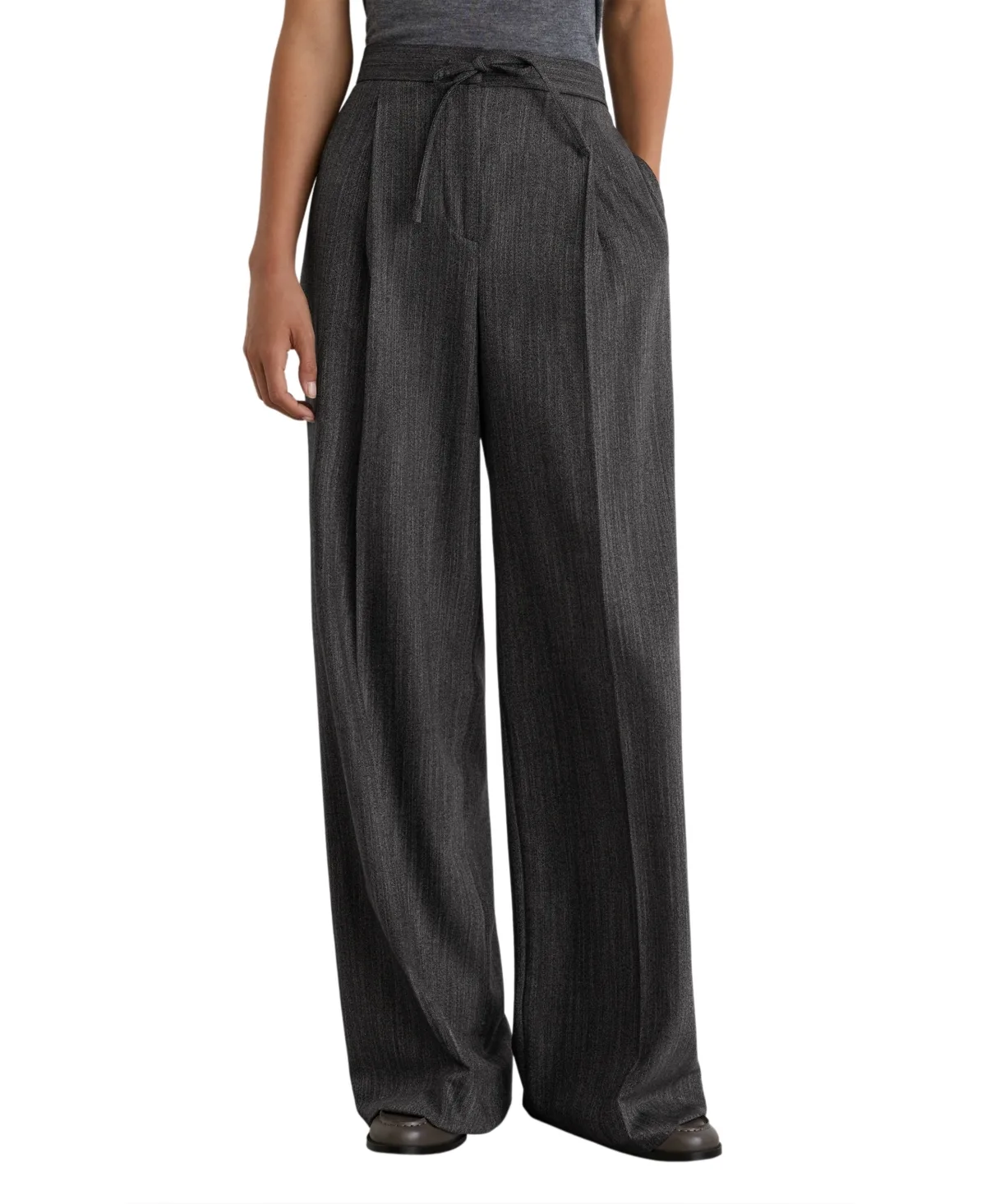 Derby Pull-On Herringbone Wide-Leg Pants by Reiss