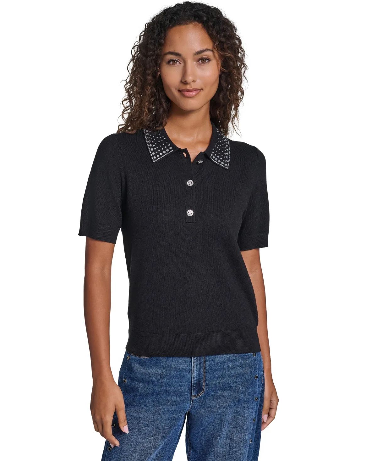 Embellished Short-Sleeve Polo Shirt by Karl Lagerfeld