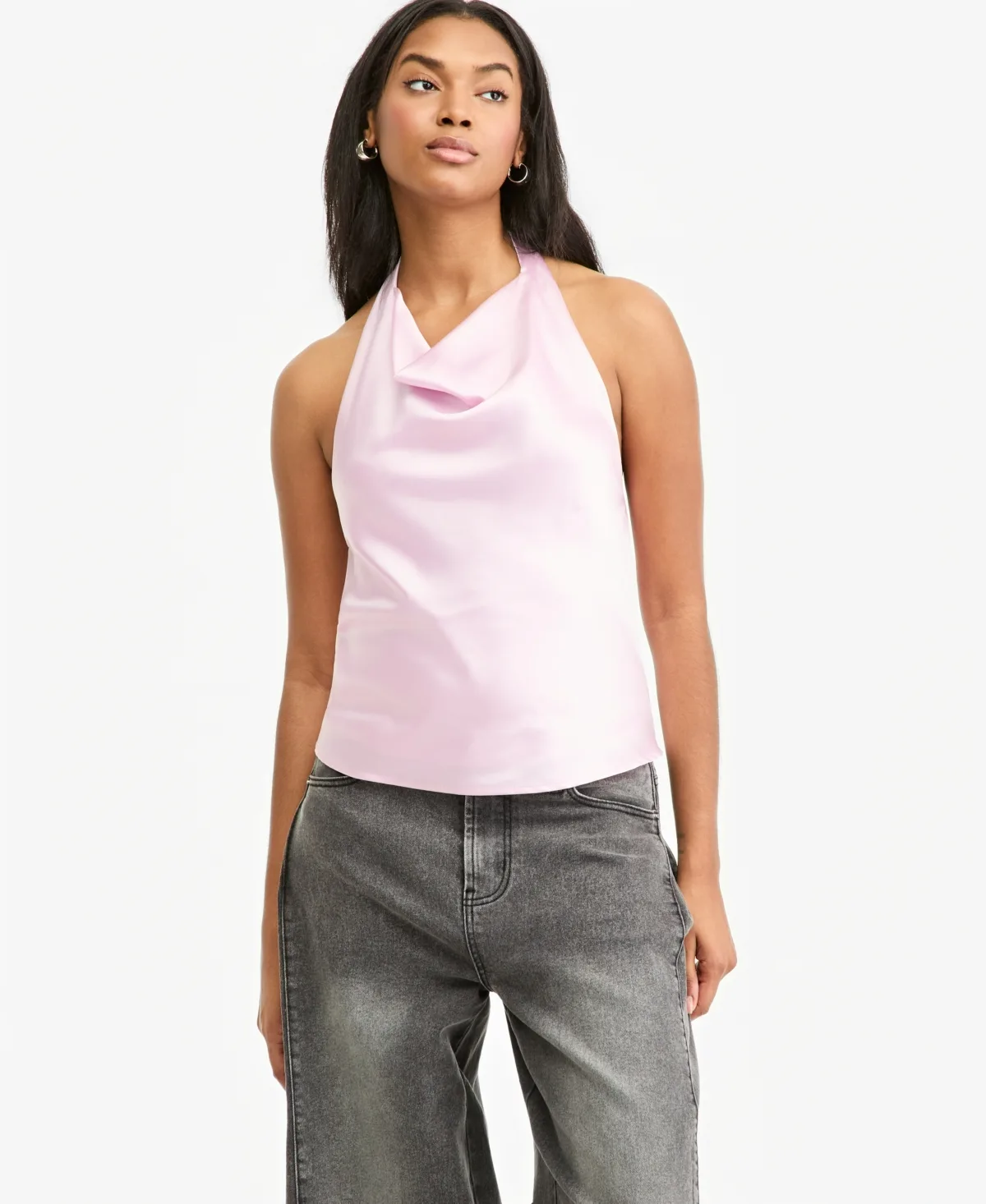 Satin Halter Open-Back Top