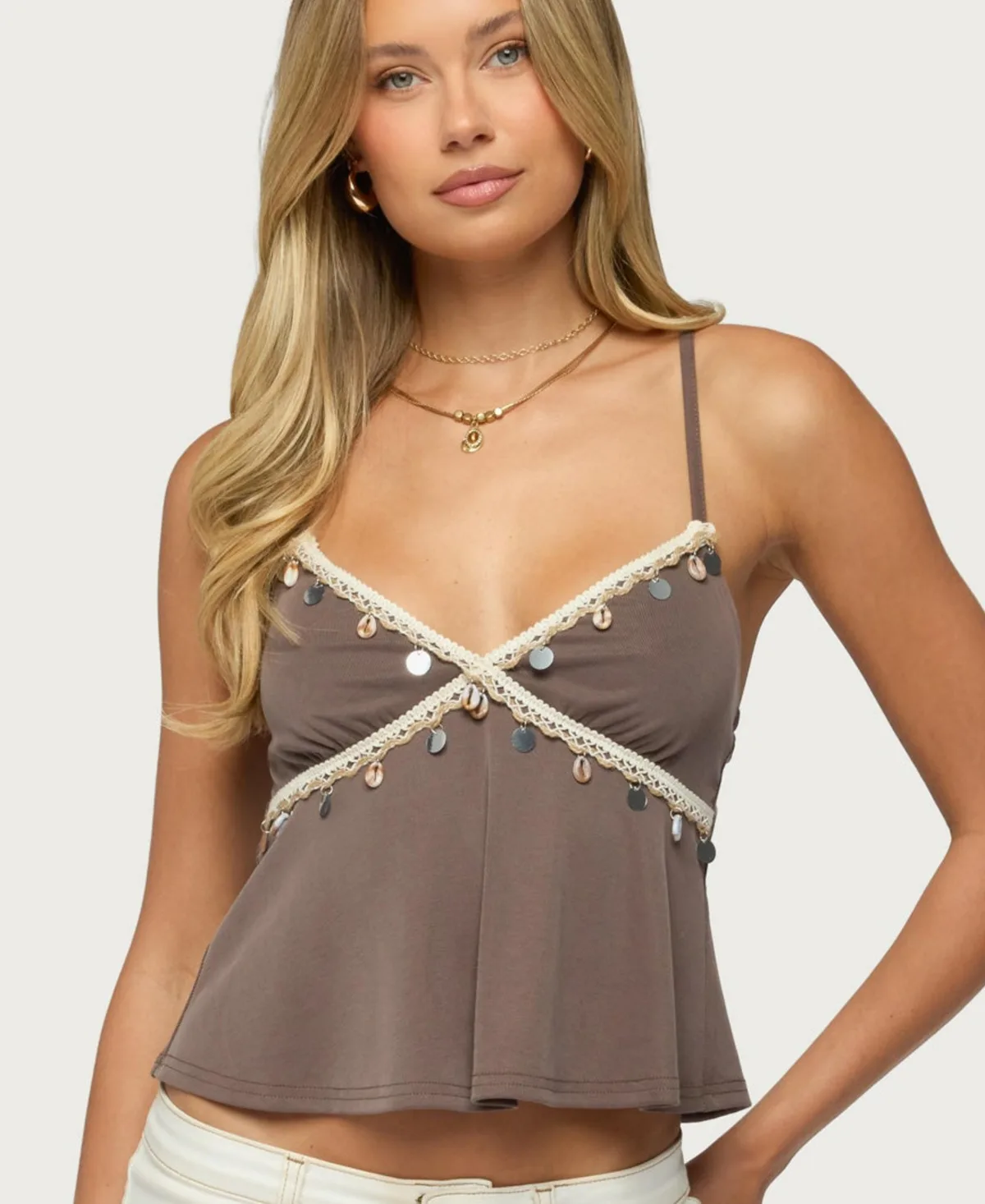 Moya Sleeveless V-Neck Lace Tank Top by Edikted