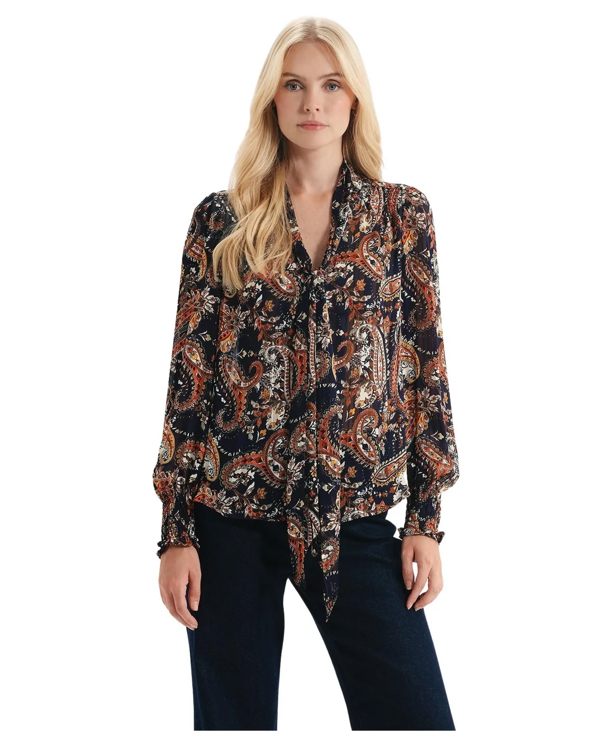 Mavis Chiffon Long Sleeve Tie Neck Blouse