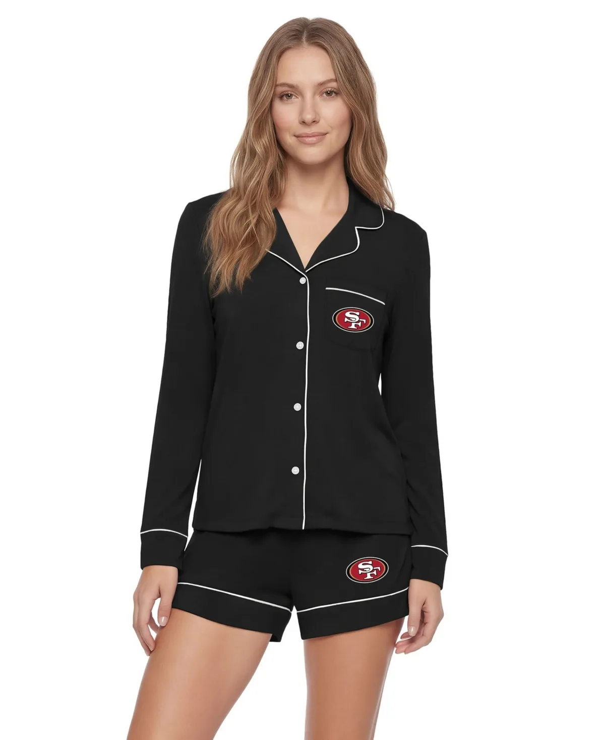 San Francisco 49ers Medley Long Sleeve Button-Up and Shorts Sleep Set by Concepts Sport