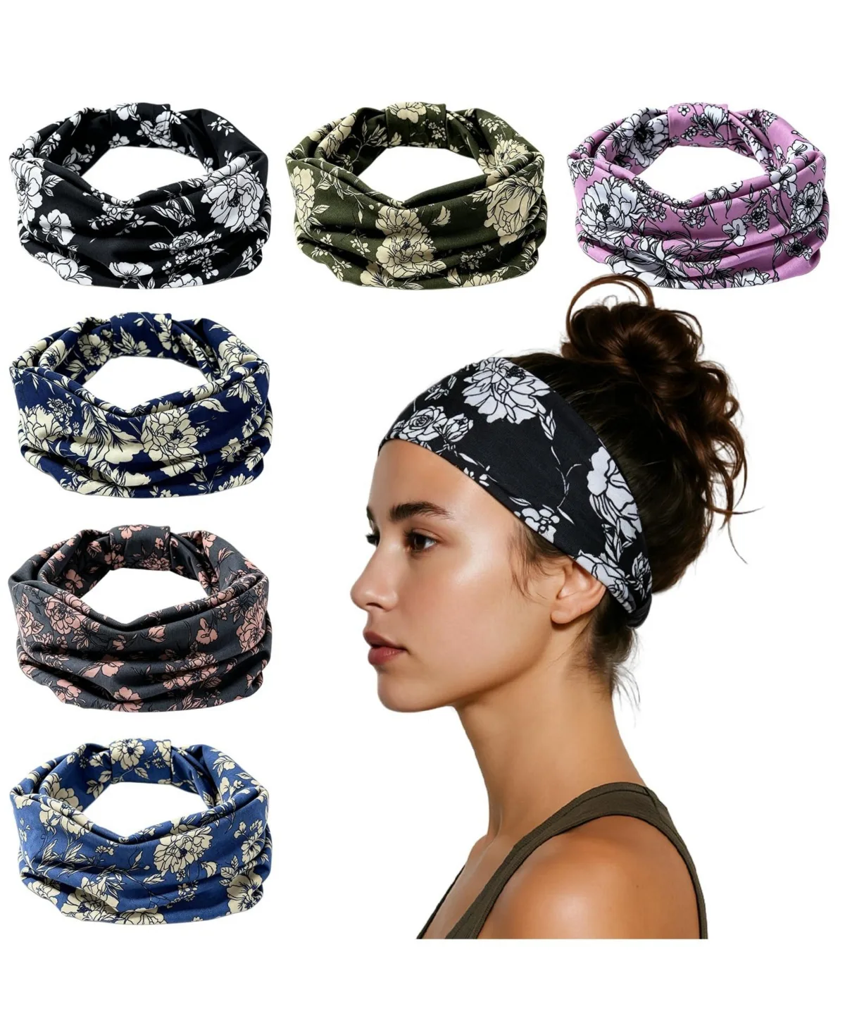 Knotted Floral Wide Headbands, 6-Piece Set by Peneyon