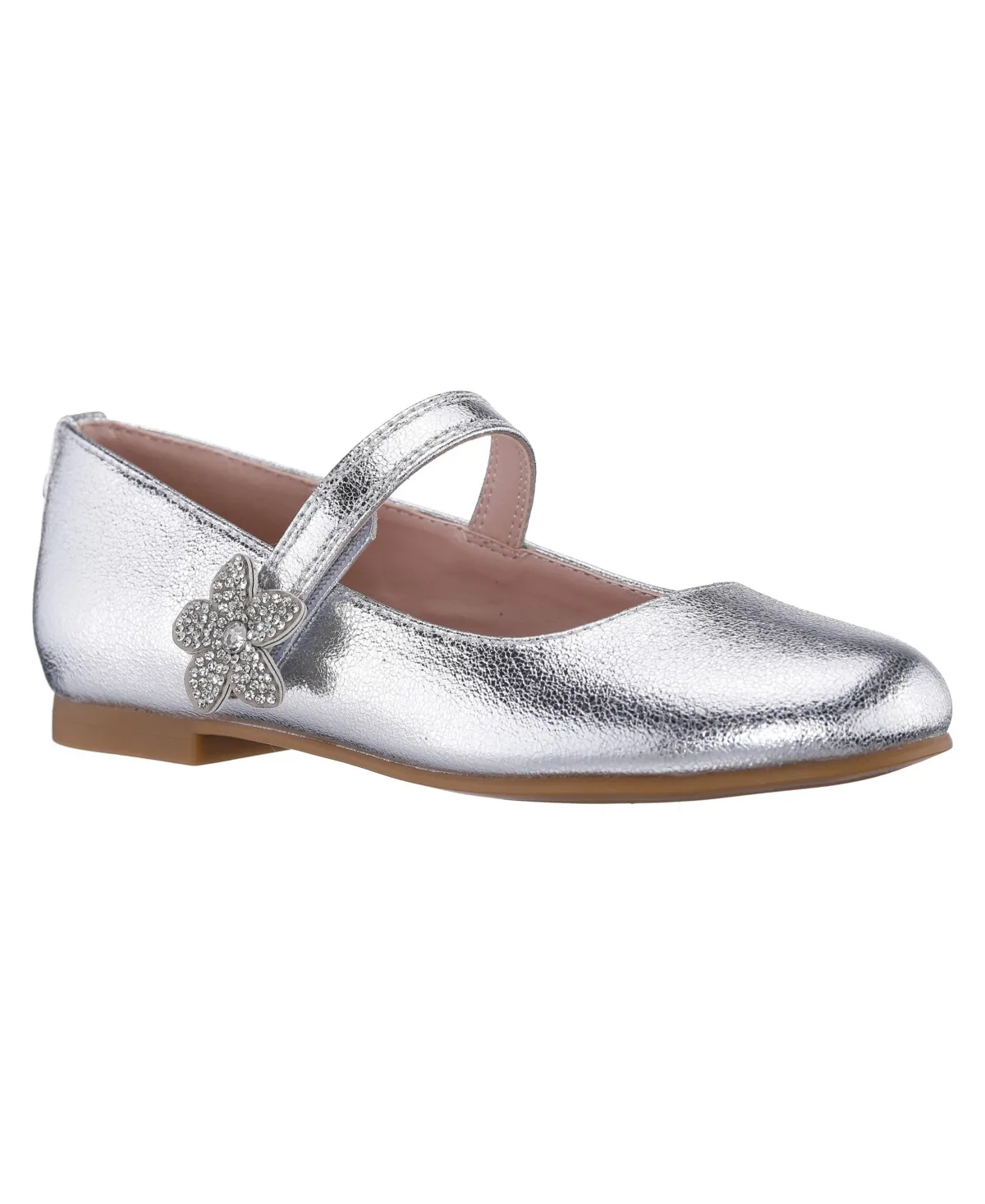 Meryl Round-Toe Flower Accent with Rhinestones Mary Jane Flats by Nina