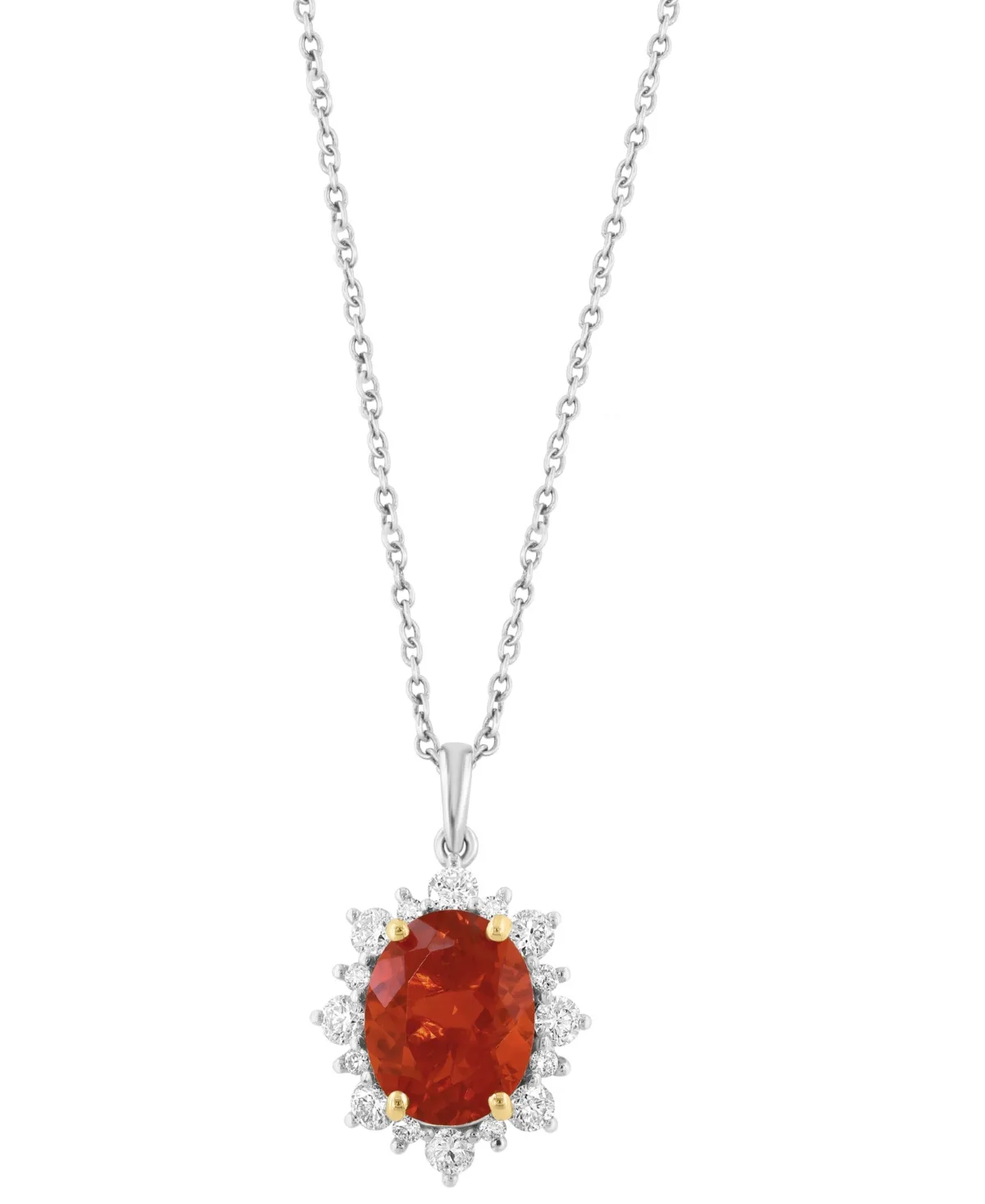Fire Opal and Diamond Pendant Necklace (1-5/8 ct. t.w. Fire Opal, 3/8 ct. t.w. Diamond) in 14k Two-Toned Gold by Effy Collection