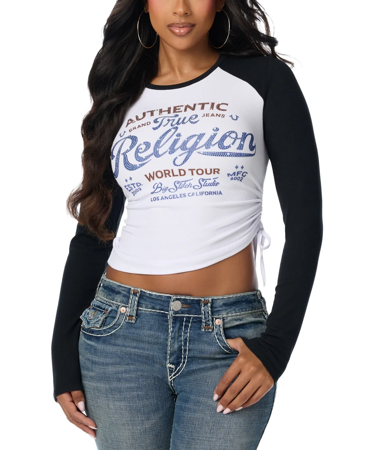 Asymmetrical Raglan Long-Sleeve Crewneck Graphic T-Shirt by True Religion